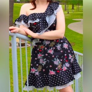 Anthropologie | LEA & Viola Whimsical Polka Dot & Floral One Shoulder Mini Dress